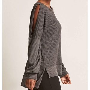 Open-Shoulder Sweater-Knit Top